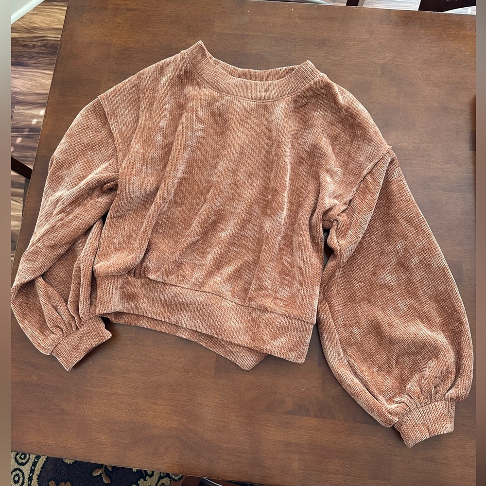Together Warm Brown Rust crushed velour cropped sweater.